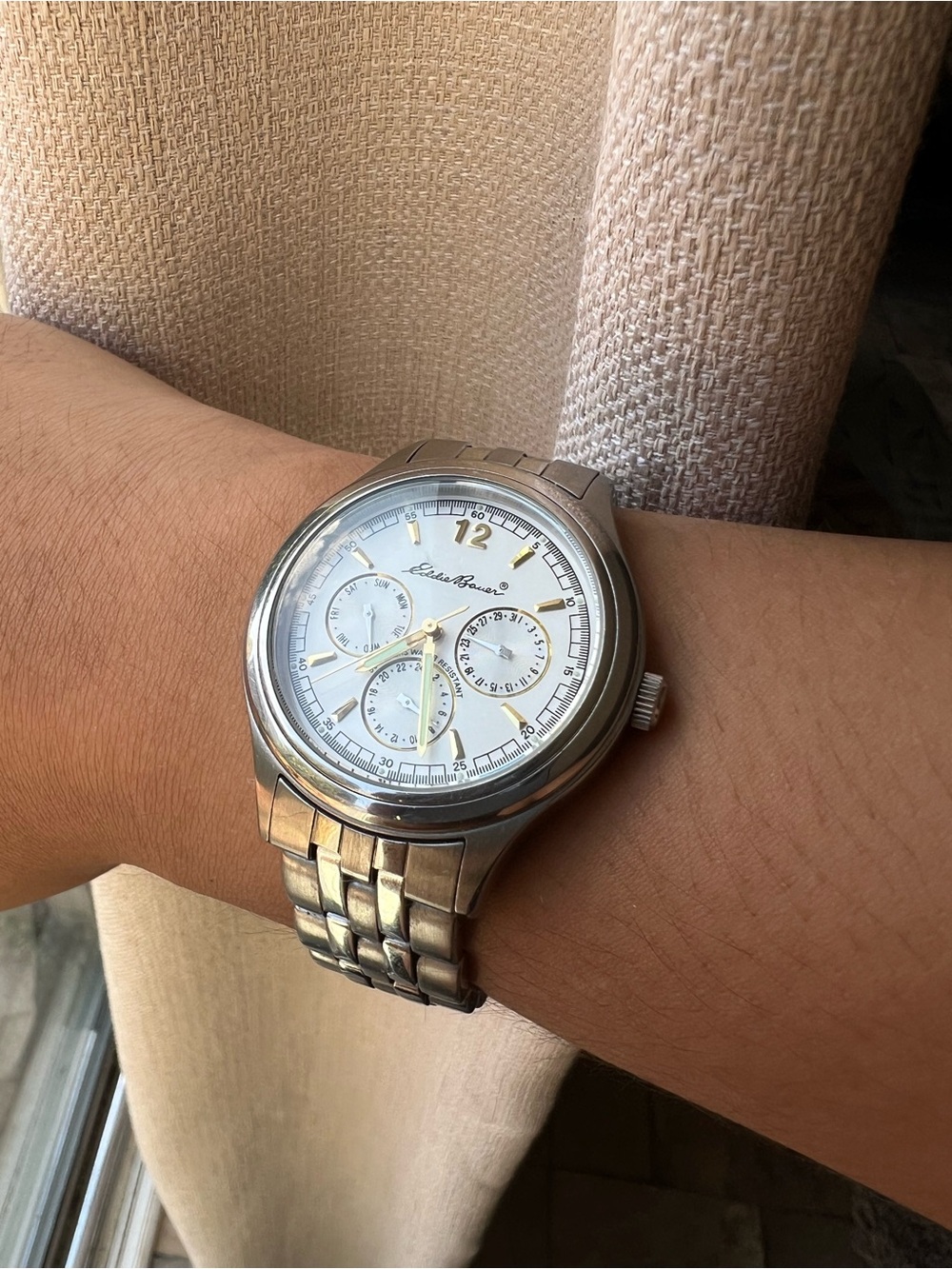 Eddie Bauer Silver Stainless Steel Watch with White Dial